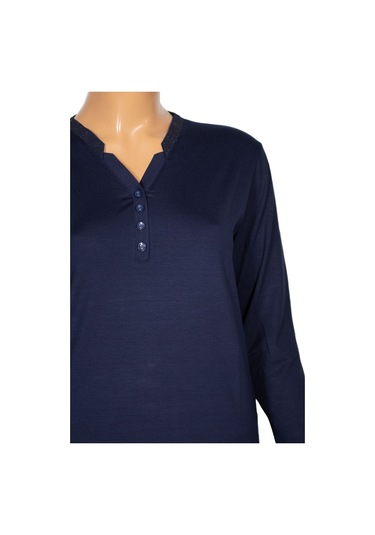 Cimariva Kadın Neval Büyük Beden V Yaka Taşlı Lacivert Bluz