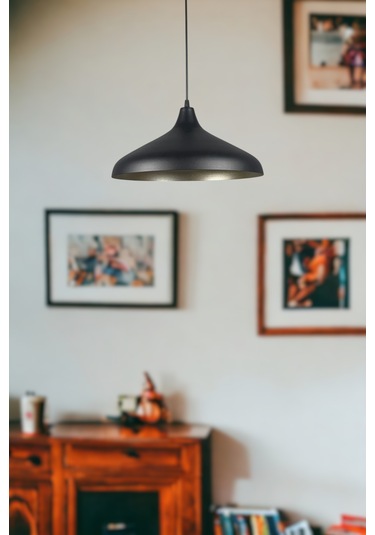 Nil Cafe Siyah İçi Gold Renk Sarkıt Cafe - Mutfak Tekli Avize Siyah - Gold