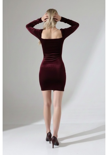 Zedefx Kadın Slim Fit Zarif Elbise Bordo