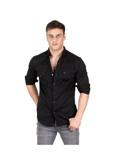 Deepsea Erkek Siyah Çıtçıtlı Kot Gömlek 2300419 Siyah