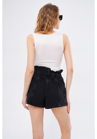 Kutaf Anna Beli Lastikli Jean Şort 001