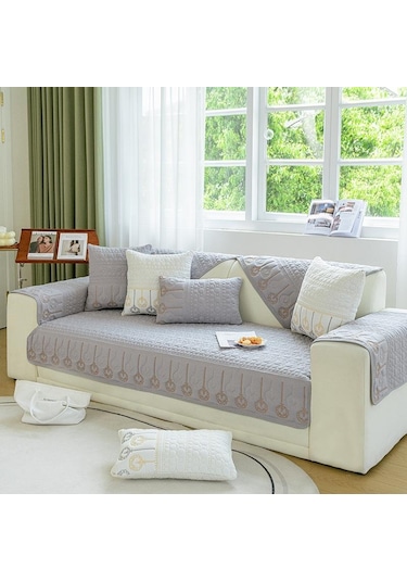 Gri Dört Mevsim Kanepe Yastık Kaymaz Basit Modern İskandinav Düz Renk Nakış Kanepe Örtüsü Örtü Bezi Havlu 45 X 45