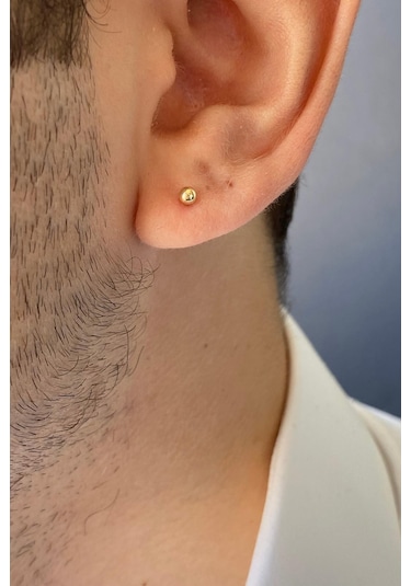 14 Ayar Altın 3 Mm Erkek Tek Küpe Sarı Altın