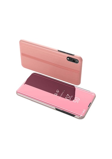 Huawei Y7 Prime 2019 Uyumlu Aynalı Kapaklı Lüx Kılıf Rose Gold