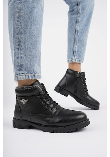 Muggo Canyon Garantili Bağcıklı Fermuarlı İçi Kürklü Erkek Kışlık Bot Siyah