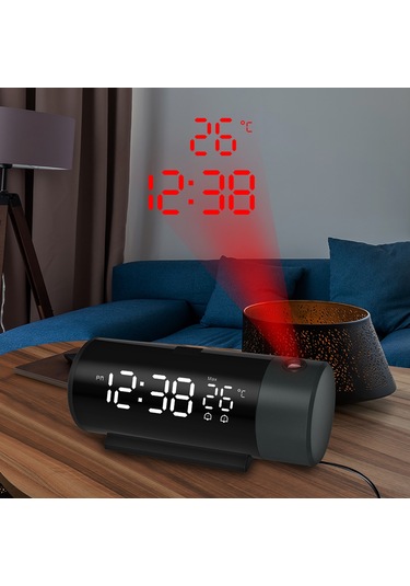 Tenfowee Fj1006a Siyah Led Projeksiyon Alarm Saati: Usb Şarj, 4 Seviye Parlaklık, Snooze, Sıcaklık Göstergesi Ve 180 Döner Projeksiyon