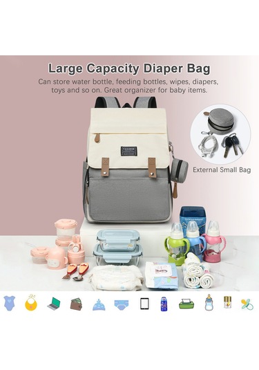 Maiyame Erkek-kadın Kullanıma Uygun Isı Yalıtımlı Biberon Cebi İle Çekirdek Çanta, Su Geçirmez Nilon Malzeme, Bebek Arabasına Takılabilir, Gri Gri