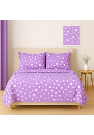 Çift Kişilik Desenli Nevresim + 2 Adet Kapaklı Yastık Kılıfı LILA