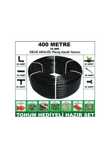 400 Metre Delikli Damla Sulama Hortumu 25 Lü Hazır Set-tohum Hediye