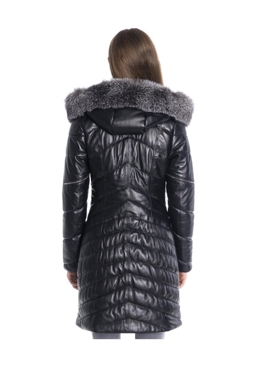 Derinss Dka1704 Hakiki Deri Kadın Siyah Kaban/Mont