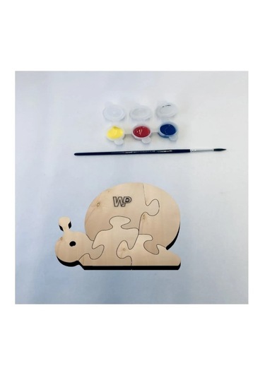 Masif Ahşap Puzzle Çocuklar İçin Boyanabilir Salyangoz Boya Setli