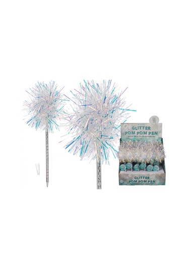Glıtter Pom Pom Pırıltılı Beyaz Tükenmez Kalem Standart