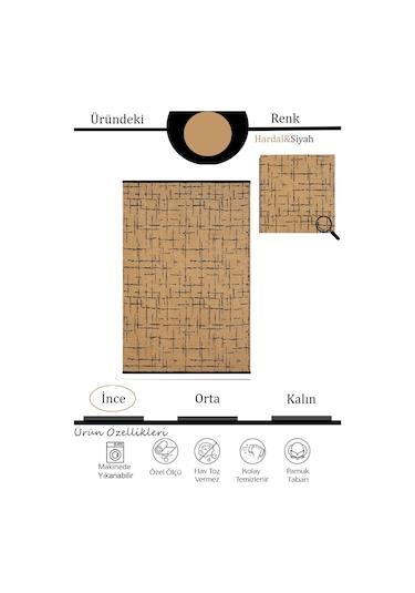 Çam Halı Bodrum Bdr 124 Hardal Özel Latex Kaymaz Tabanlı Kilim