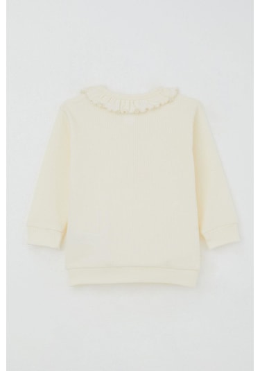 Breeze Kız Bebek Pijama Takımı Omuzdan Patlı Yaka Kısmı Fırfırlı Yazı Nakışlı 4 Ay-1 Yaş, Krem Krem