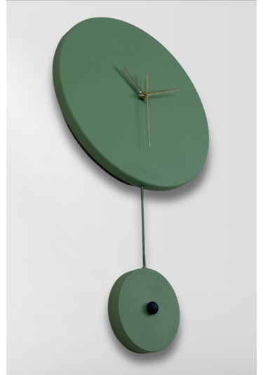 Elis Model Modern Metal Sıvama Akar Sessiz Mekanizmalı Duvar Saati 30 30cm Sarkaç Şeklinde Süs Yeşil