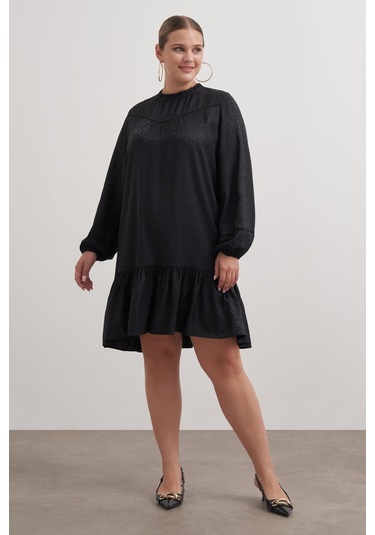 Şerit Detaylı Saten Elbise-3365 Siyah