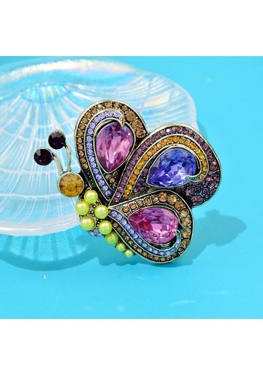 Yeşil Blucome Yeni Kelebek Broş Kadınlar Için Vintage Inci Renkli Rhinestone Sevimli Böcek Düğün Rahat Broş Pins Takı