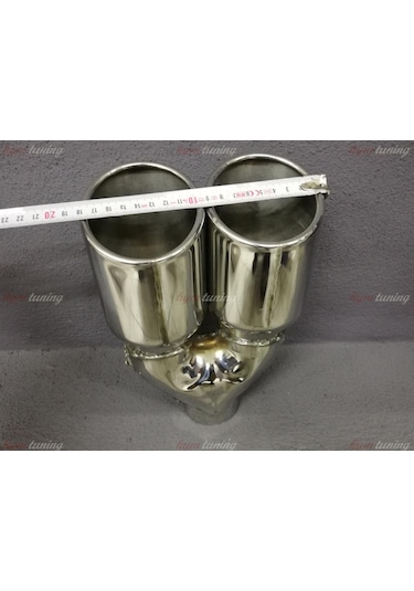 Yuvarlak Eğik Ağız 90mm Çift Çıkış Egzoz Ucu. Paslanmaz Krom