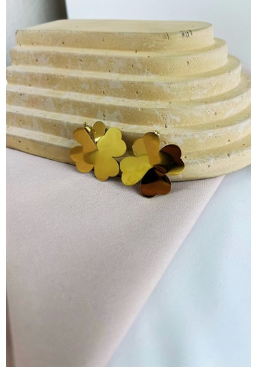 Yonca Model Çelik Gold Küpe Çok Renkli