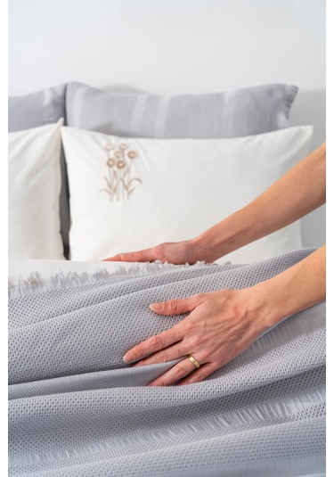 Amara Taş Nakışlı Çift Kişilik %100 Pamuklu Nevresimli Pike Seti - 7 Parça Çeyiz Seti Taş