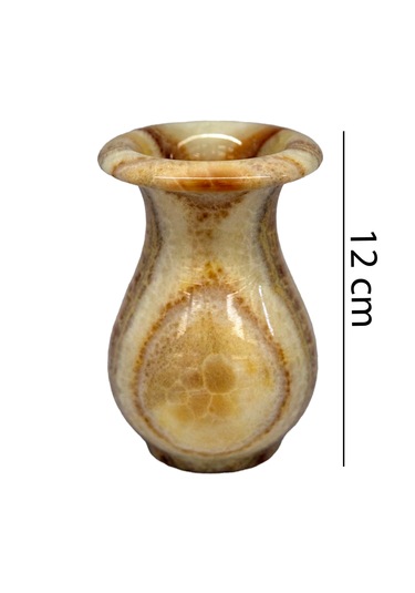 Oniks Doğal Taş Kupa Vazo - Damarlı Akik Taşı Dekoratif Vazo
