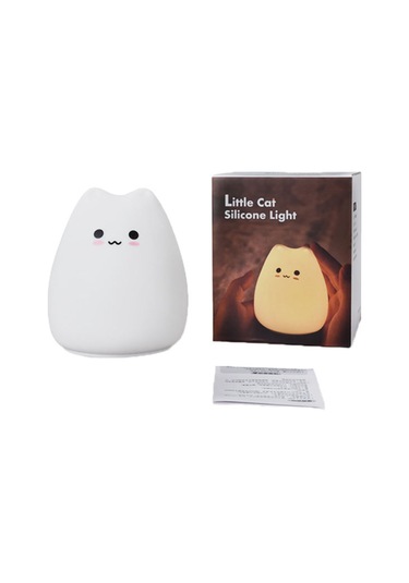 Tenfowee Kedi Şekilli Silikon Gece Lambası - 7 Renkli Stroboskop Işığı, G&uuml Venli Malzeme, Yatak Odası Dekorasyonu Hediye Beyaz
