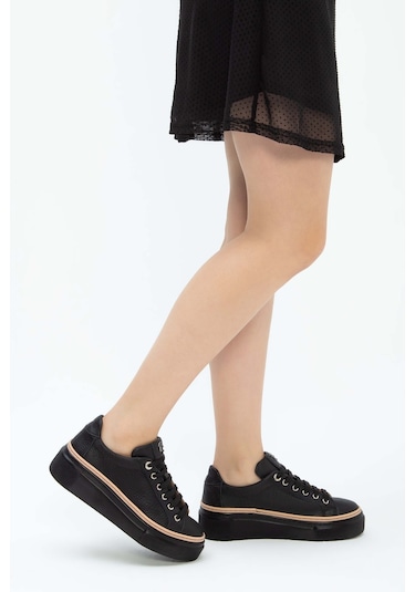 Tamer Tanca Kadın Hakiki Deri Siyah Floter Sneakers & Spor Ayakkabı 937 5022-09 Bn Ayk Y23 Sıyah Floter Siyah