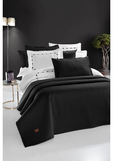 Elegante %100 Pamuk Saten Yatak Örtüsü Seti Antrasit Bej