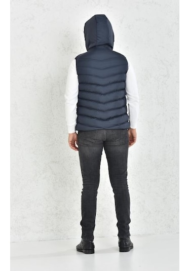 Erkek Laci Çıkarılabilir Fermuarlı Kapüşon Şişme Yelek