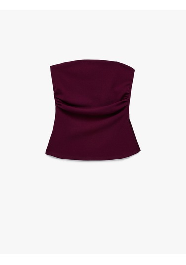 Koton Slim Fit Drape Detaylı Straplez Top Bordo 6sak10192ek
