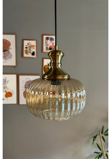 Mola Cam Bal Rengi Tekli Avize Eskitme Tokmak Başlık Retro Sarkıt Lamba Restoran Salon Aydınlatma Bal