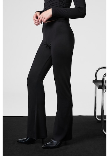 Grımelange Lorelıs Kadın Esnek Kumaşlı Geniş Paçalı Dikiş Detaylı Siyah Pantolon siyah