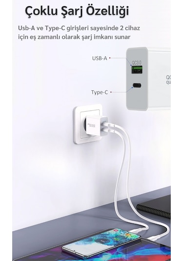 Redmi K50g Uyumlu 25w Ultra Hızlı Çoklu Şarj Adaptörü - İthalatçı Garantili Beyaz