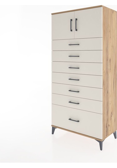 Hyperion Dolap Tek Raflı 7 Çekmeceli 2 Kapaklı 88x44x182 Çam-aytaşı Atlas Çam
