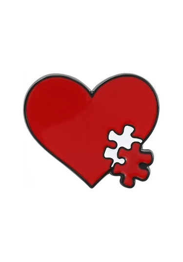 Puzzle Ve Kalp Desenli Medikal Broş P0621 Çok Renkli