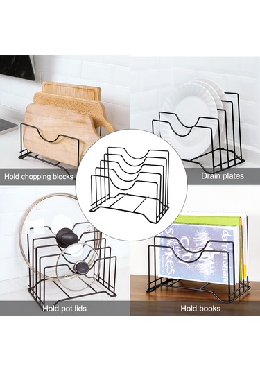 Ximistore9 Demir Mutfak Organizer: Tencere Kapağı, Kesme Tahtası Ve Tabakları Saklamak İçin Çok Fonksiyonlu, Deliksiz Konfigürasyonlu Sıralayıcı Siyah