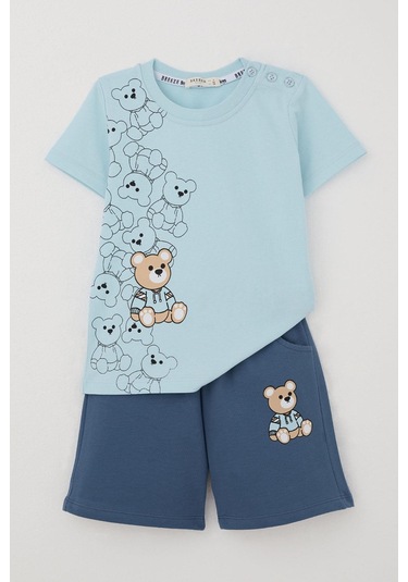 Breeze Erkek Bebek Şortlu Takım Oyuncak Bebek Ayıcık Baskılı 9 Ay-3 Yaş, Açık Mavi Açık Mavi