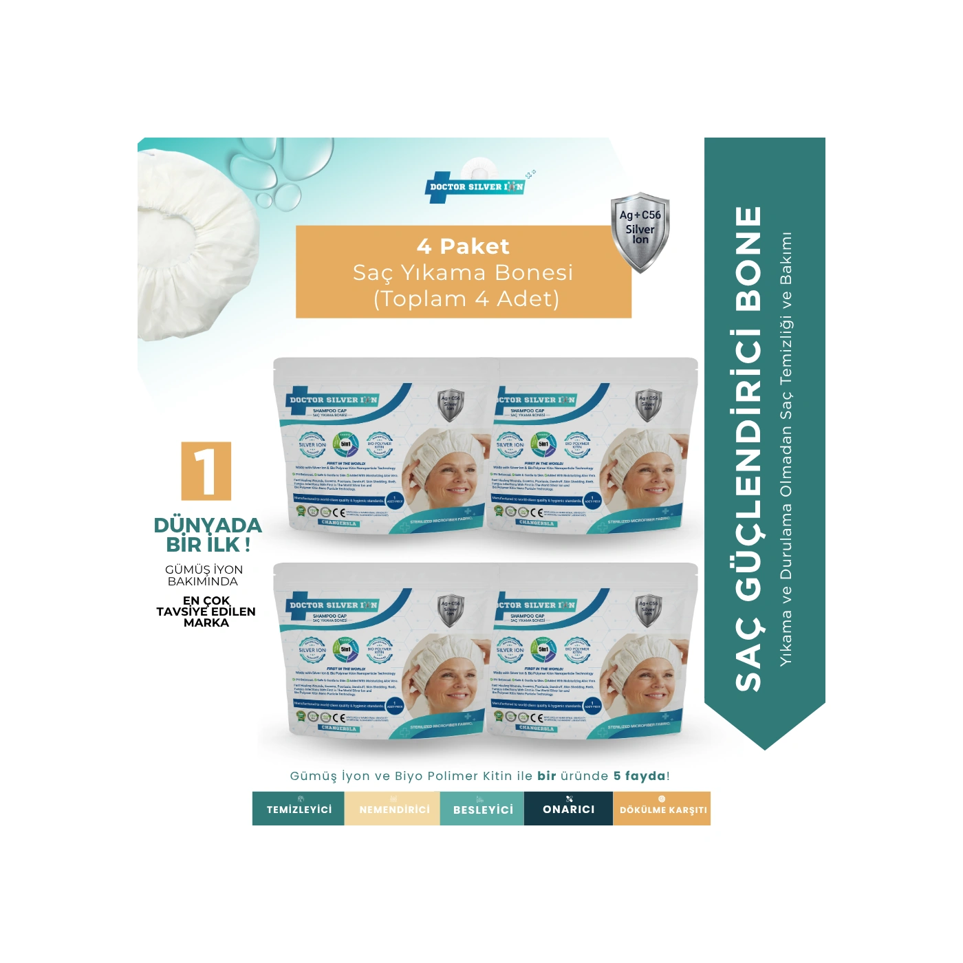 Doctor Silver Ion Gümüş İyonlu Saç Yıkama Bonesi 4’lü