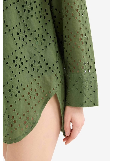 Defacto Regular Fit Pamuklu Brode Plaj Gömleği-fall İn Love C0506ax25smgn775 Yeşil