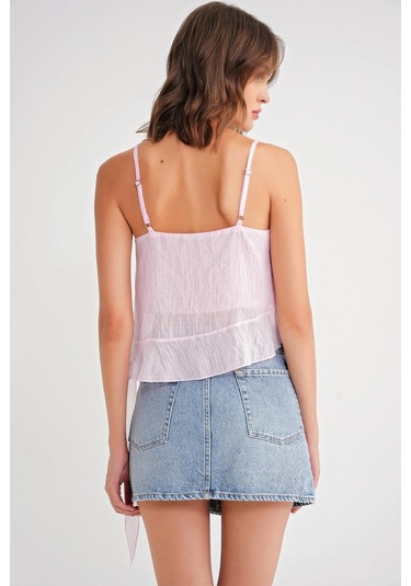 4736 Kadın Fırfırlı Askılı Bluz Pembe Pembe