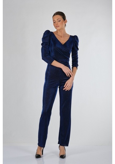 Dori V Yaka Simli Uzun Kollu Lacivert Kadın Elbise 221Kb4079-Lacivert-38