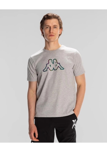 Kappa Logo Aura Erkek Gri Regular Fit Tişört Siyah