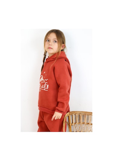 3 İp Baskılı Kapüşonlu Şardonlu İkili Takım Kiremit