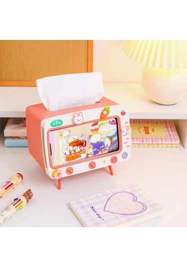 A-sevimli Çok Fonksiyonlu Doku Kutu Tutucu Kare Ev İçin Kawaii Masaüstü Dekor Tv Doku Kutusu Kasa Pembe Telefon Tutucu Depolama Organizatör