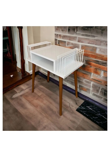 Plak Ve Pikap Sehpası 2 Li Beyaz Ahşap Ayaklı