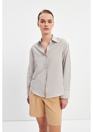 Stella Pulvis Kahverengi Oversize Çizgili Gömlek Kahverengi