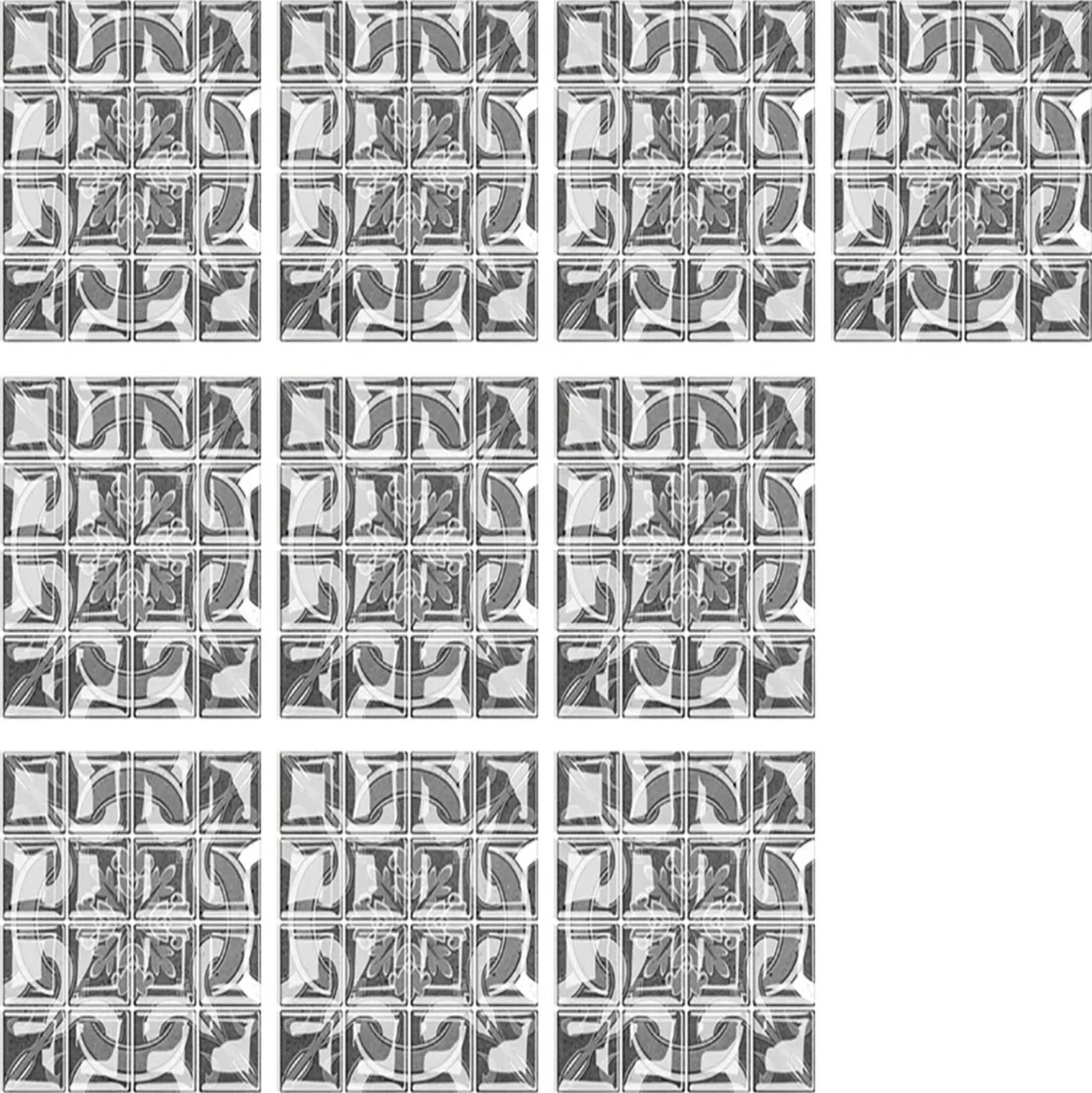 Yaleker 10 Adet 3d Mosaik Cam Levha Sticker, Otomatik Yapışkan Duvar/zemin Dekoru, Dıy 6 Renk, Çevre Dost, Isı/yağmur Dayanıklı, Kolay Kurulum 10x10/15x15/20x20 Cm Gri