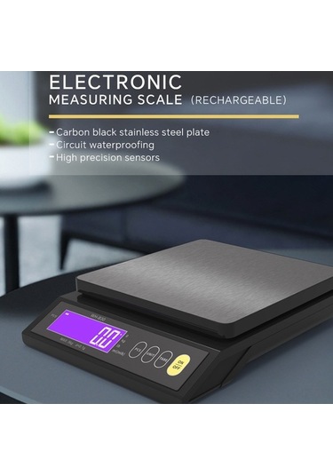 Fortunelane Ip67 Su Geçirmez Dijital Terazi - Kesin Sayma, Otomatik Kapatma, 10kg/1g, 400mah Li-pil, Siyah Abs+paslanmaz Çelik Siyah