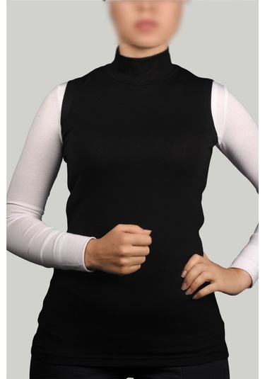 Altobeh Sıfır Kol Balıkçı Yaka Boğazlı Likralı Penye Kadın Body - Siyah