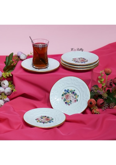 Rose Deluxe Porselen 6'lı Çay Tabağı Pembe